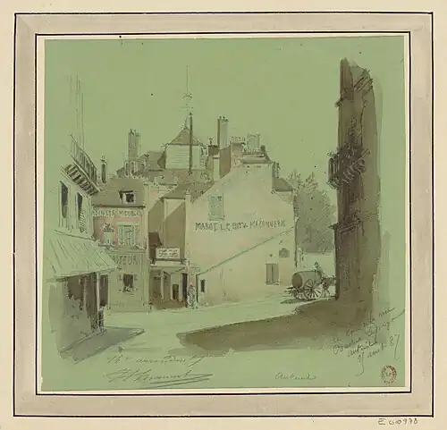 La rue au coin de la rue Pierre-Guérin en 1887 (dessin de Jules-Adolphe Chauvet).