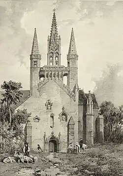 La façade ouest et ses proches abords vers 1845.