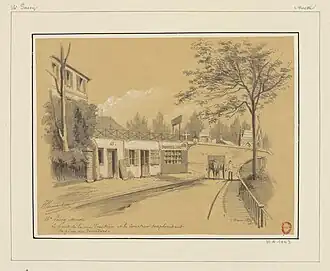 Le haut de la rue en 1895, avant le percement de l'avenue Paul-Doumer (dessin de Jules-Adolphe Chauvet).