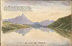 Désiré Monnier, Le Lac de Thoune, 1836, album I, p. 55, aquarelle, bibliothèque municipale de Besançon