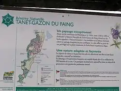Panneau du site de la réserve naturelle nationale du Tanet-Gazon du Faing.
