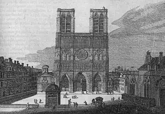 Saint-Jean-le-Rond au XVIIIe&nbsp;siècle avant sa destruction, à gauche de la cathédrale.