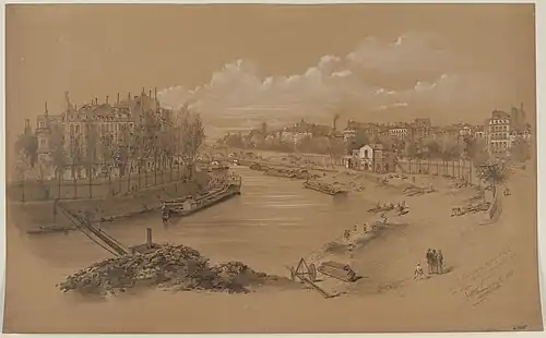 Le Pont Marie, le port St Paul le quai des Celestins à droite et le quai d'Anjou à gauche de Jules-Adolphe Chauvet (1884).