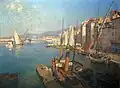 Le port de Toulon, le matin, avec le courrier des îles d'Or à l'embarcadère, huile sur toile, 60 × 81 cm, localisation inconnue.