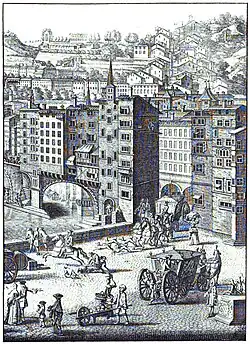 Le quai Villeroy (actuel quai Saint-Antoine à Lyon) lors de sa création au XVIIIe&nbsp;siècle