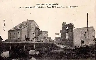 La fosse no&nbsp;2 détruite à cause de la Première Guerre mondiale.