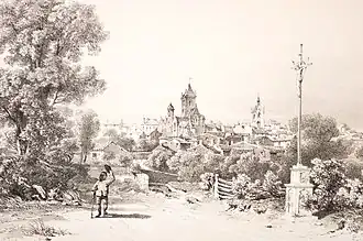 Gravure représentant l'entrée de la petite ville de Legé.