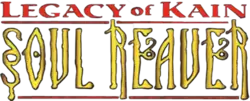 Le logo de Legacy of Kain: Soul Reaver écrit sur deux lignes. Legacy of Kain écrit et souligné en rouge puis en dessous Soul Reaver écrit en jaune et souligné en rouge.