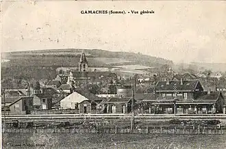 Le bourg de Gamaches et la gare de Longroy - Gamaches au début du XXe&nbsp;siècle.