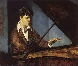 Peinture d'un jeune homme jouant du piano