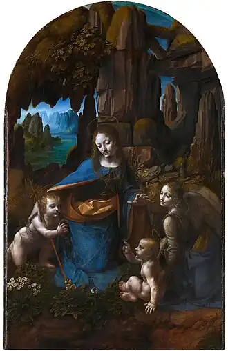 Léonard de Vinci, La Vierge aux rochers (1503-1506), huile sur bois (189,5&nbsp;×&nbsp;120&nbsp;cm), National Gallery.