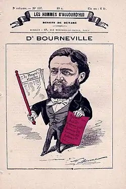 Désiré-Magloire Bourneville par Henri Demare en couverture des Hommes d'aujourd'hui, n°157, 1882.