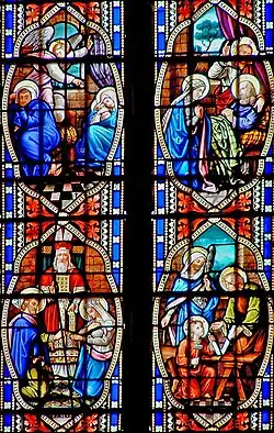 Vitraux de la vie de la Vierge datant du XIXe&nbsp;siècle réalisés par Dagrant.