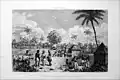 Rencontre entre Européens et Africains dans un village kronman de la côte de Malaguette, 1837.