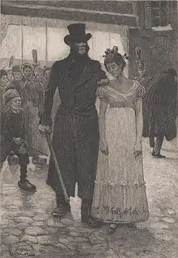Javert arrête Fantine. Illustration de Pierre Georges Jeanniot, 1890.