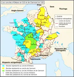 Conciles d'Orléans (533) puis de Clermont (535).
