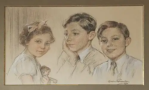 Portrait de Geneviève, Michel et Guy - Dessin au fusain.