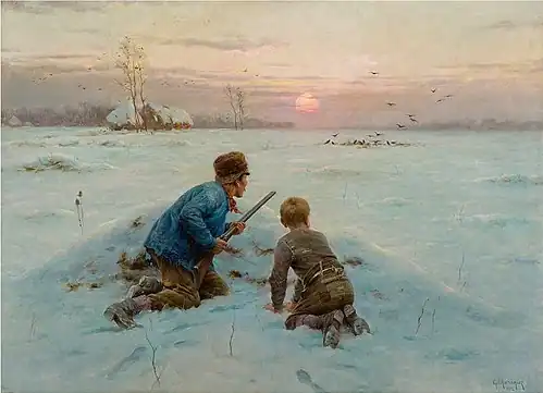 Les Ennemis de la récolte (1894), huile sur toile, 93&nbsp;×&nbsp;127,5&nbsp;cm, localisation inconnue.