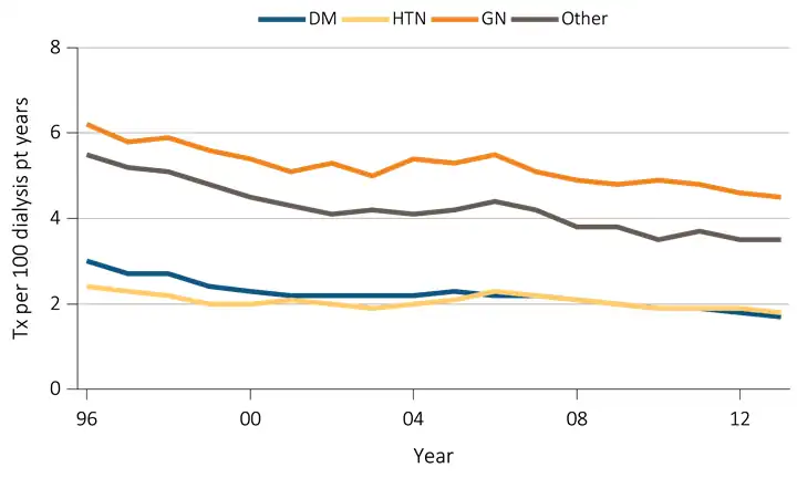 DM : Diabète. HTN : Hypertension Artérielle. GN : Glomérulonéphrite. Other : Autre