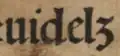 Et dans ‹&nbsp;uidelꝫ&nbsp;›, l’abréviation de videlicet, dans Digna mihi res visa est communi omnium utilitate c. 1481.