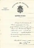 Lettre de Nomination de Jean Joseph Everaert.