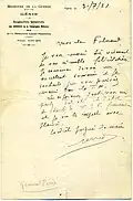 Lettre de remerciement du général Ferrié