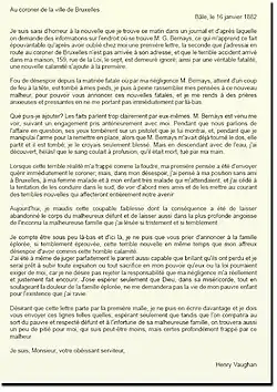 Lettre manuscrite signée Henry Vaughan du 16 janvier 1882.