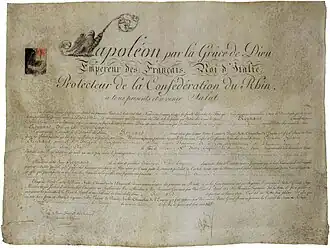 Lettres de concession du titre de baron sous le Premier Empire à Hilaire Benoît Reynaud (1808)