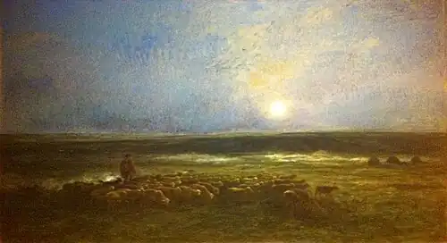 Lever de lune à Auvers, ou Le Retour du troupeau (1877), huile sur toile, 106.5 x 188&nbsp;cm, musée des beaux-arts de Montréal.