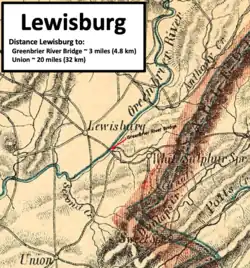 carte du comté de Virginie-Occidentale montrant Lewisburg sur le côté sud-est.