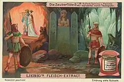 Entrent Tamino et Pamina : nous avons marché à travers des braises de feu (illustration de La Flûte enchantée), The Yorck Project: Image de collection Liebig, 1909.