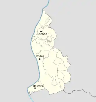 Carte du Liechtenstein avec le nom de trois villes.