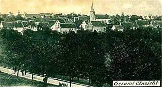 Vue du village et de l'église en 1901.