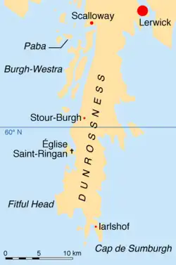 Carte du sud de l'île de Mainland.
