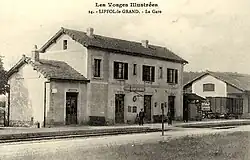 Carte postale de l'ancienne gare de Liffol-le-Grand, vers 1920.