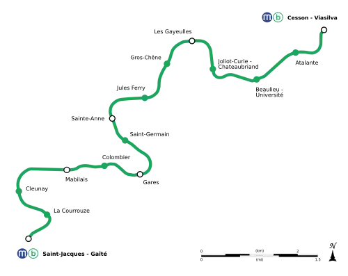Tracé géographiquement exact de la ligne B.