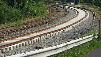 Courbe vers le PK 504 (direction La Rotonde) en septembre 2012, sur la ligne en cours de rénovation.