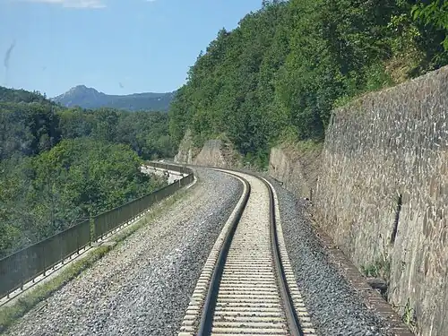 Portion de voie en corniche sur la ligne Veynes-Briançon.