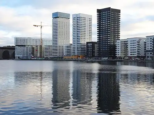 De gauche à droite: Brohuset, Kajen 7, Kajplats 6, Kajen 5 et Kajen 4.