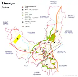 carte de Limoges avec mention des lieux de culture