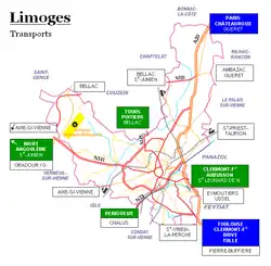 plan des dessertes routières de Limoges
