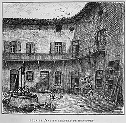 La cour de l'ancien château de Montfort illustrée par J. Drevet.