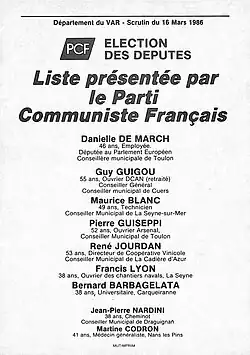 Bulletin de la liste du PCF dans le Var