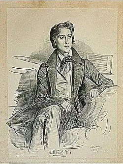 Portrait lithographié de Franz Liszt, signé et daté ADevéria / 1832.