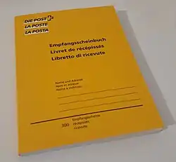 Livret de récépissés de la Poste suisse