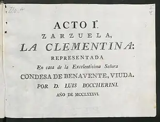 page de titre : livret de La Clementina