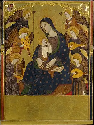 Mère de Dieu allaitant l'Enfant avec le concert des anges musiciensMusée national d'art de Catalogne