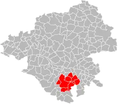 Carte représentant un groupe de communes dans son département.