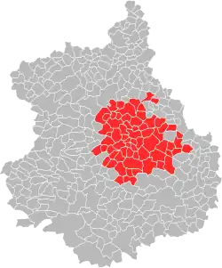 Carte de la communauté d'agglomération Chartres métropole dans le département d'Eure-et-Loir.