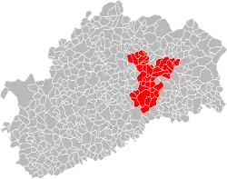 Carte départementale représentant en rouge la communauté de communes du Triangle Vert, créée en 2014.